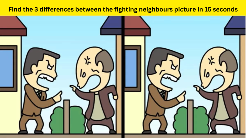Can find the 3 differences between the fighting neighbours picture in 15 seconds