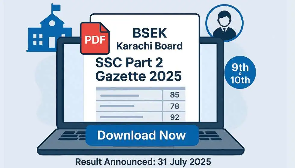 BSEK Karachi Board SSC Part 2 Gazette 2025