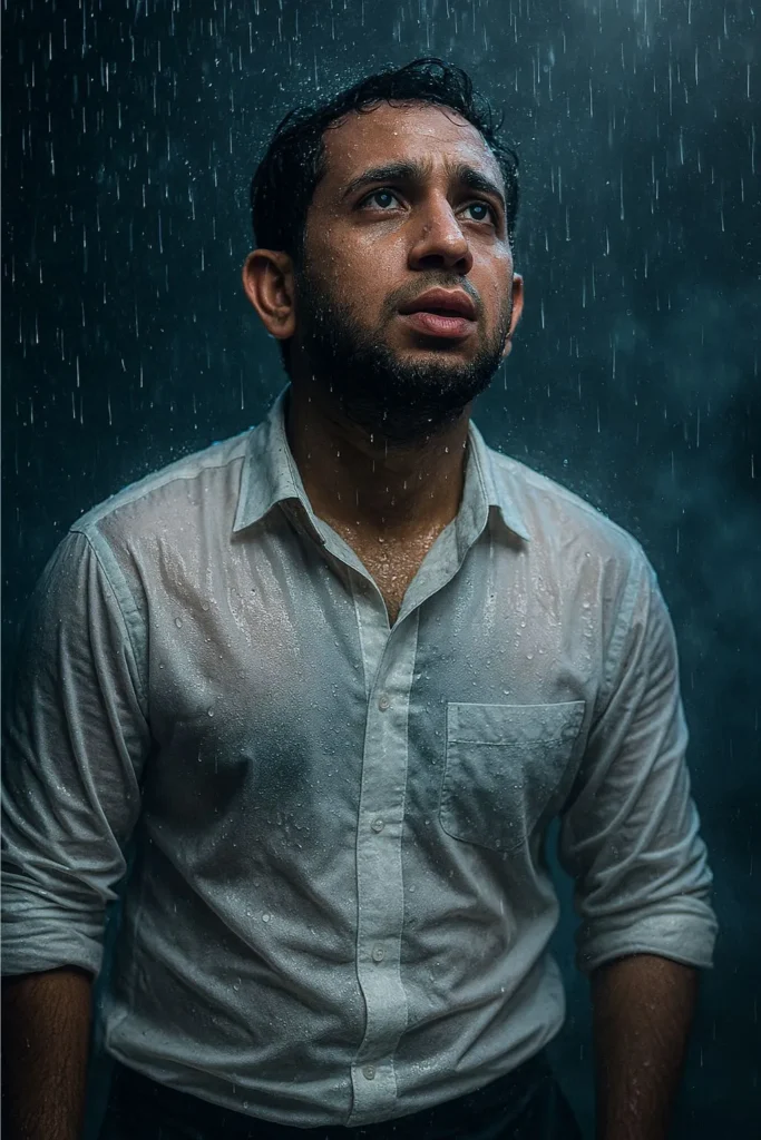 Stylish Male Model in Rain